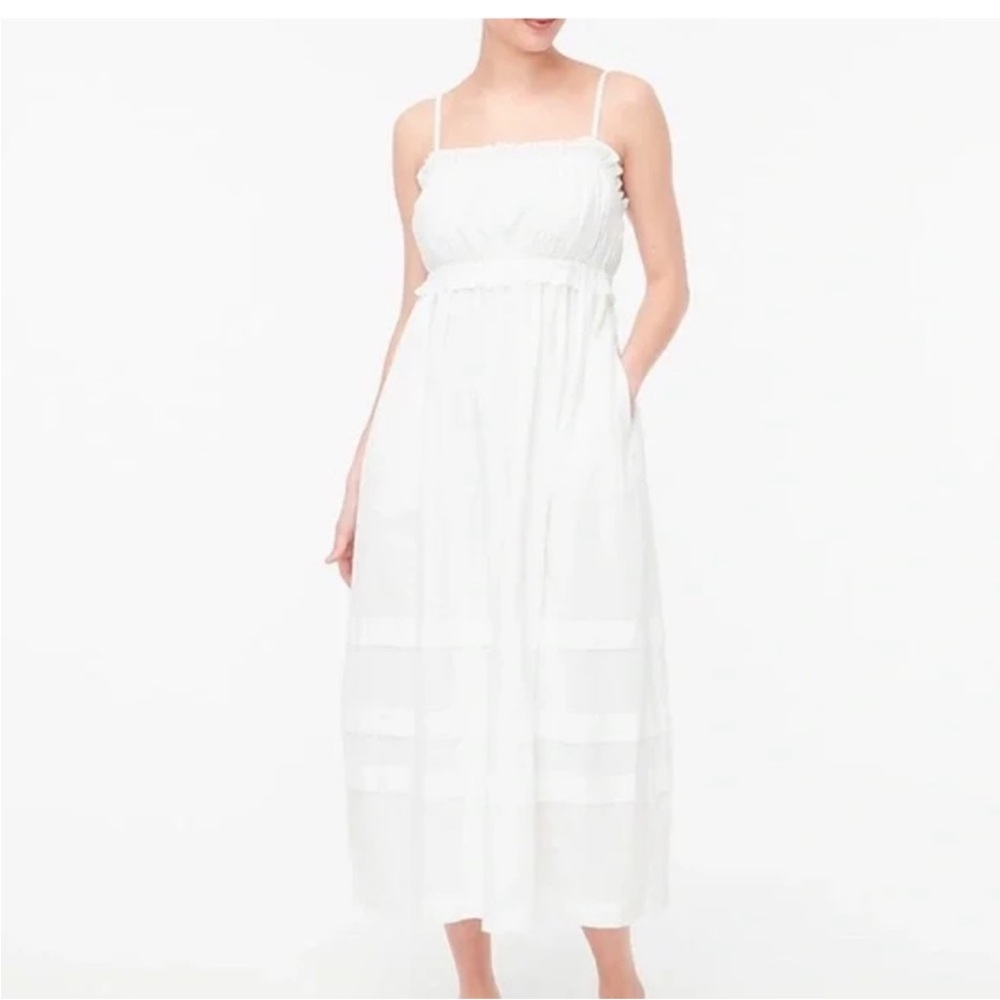 J. Crew Factory Squareneck Ruffle White Cotton Midi Dress